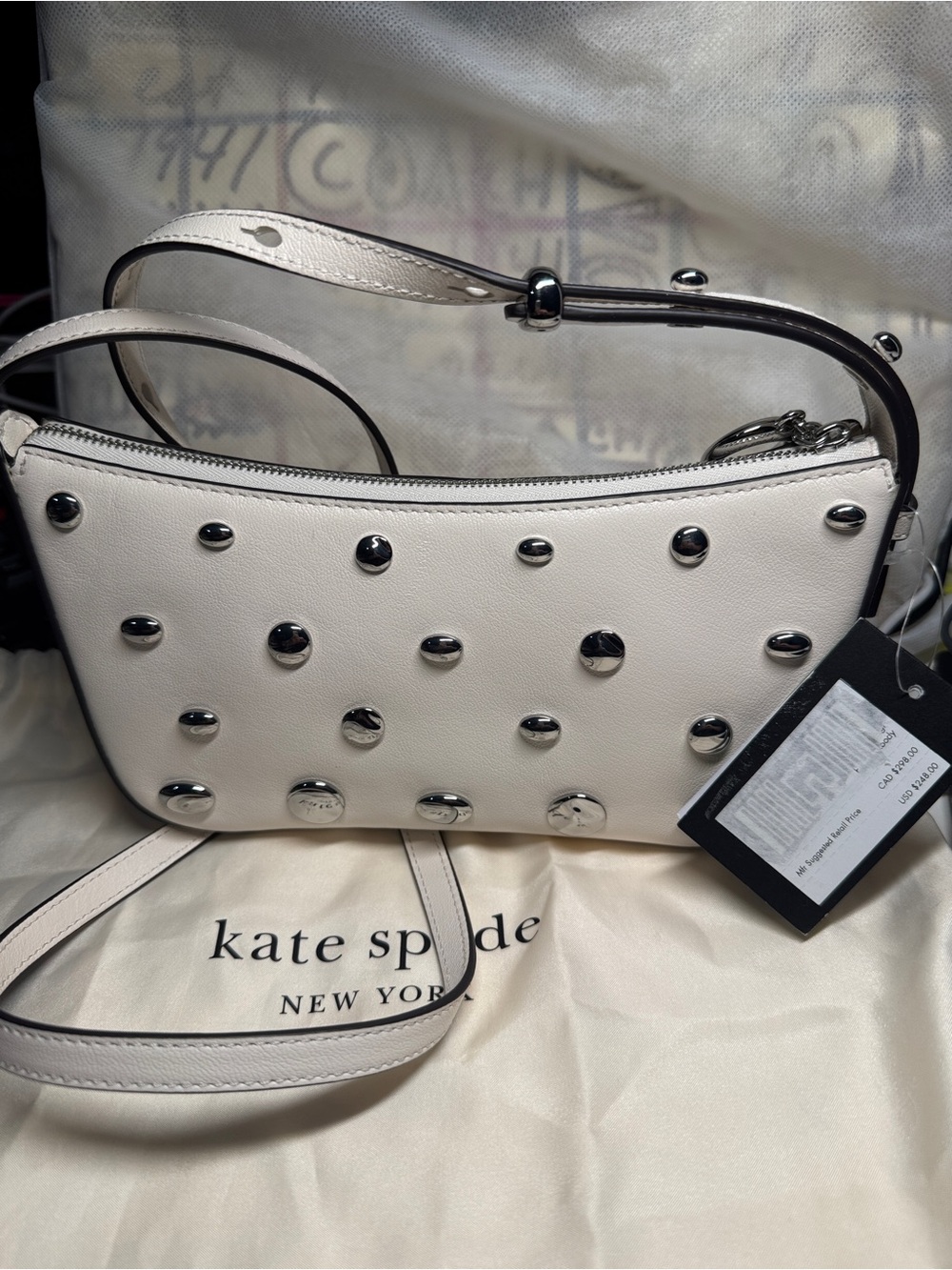 kate spade White halo NWT Leather Studded Crossbody Bag - Picture 3 of 10